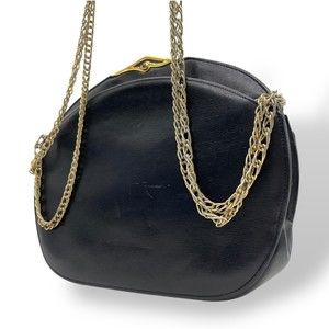 Cartier Sapphire Line Vintage Chain Shoulder Bag in Black Leather with Gold a...